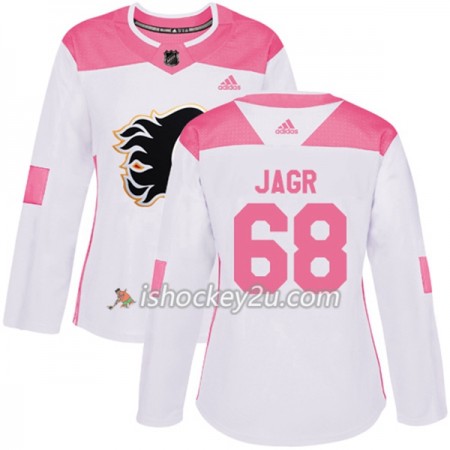 Dame NHL Calgary Flames Trøje Jaromir Jagr 68 Adidas 2017-2018 Hvid Lyserød Fashion Authentic